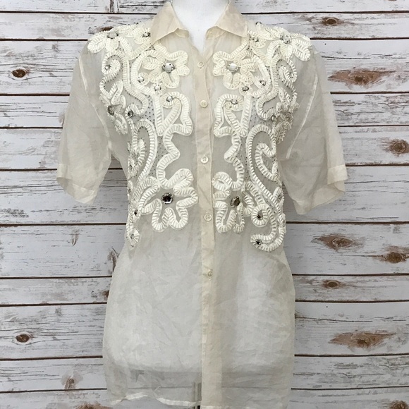 Vintage 100% Silk Adrienne Vitadini Cream Blouse - Picture 2 of 8